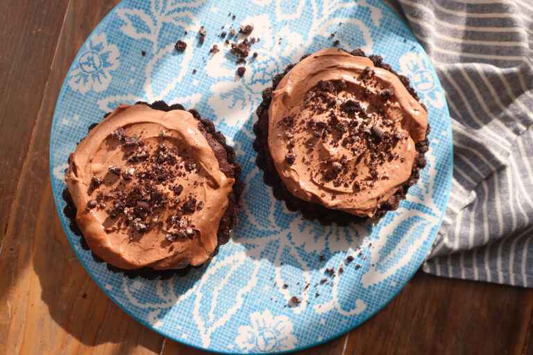two individual triple chocolate pies