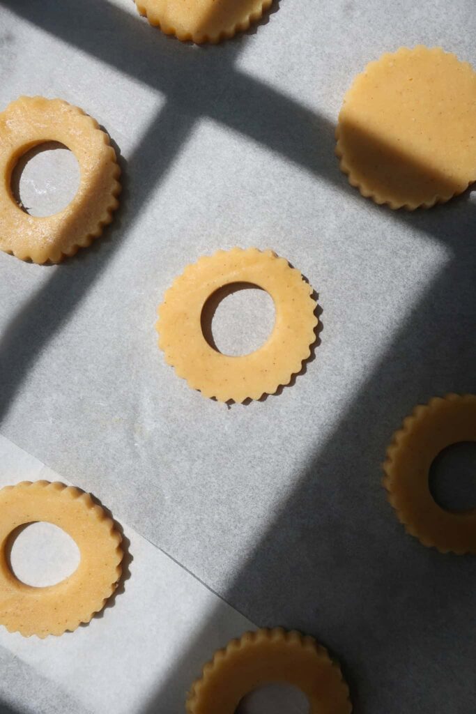 cut out cookies on baking tray