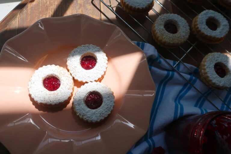 homemade linzer cookies with raspberry jam