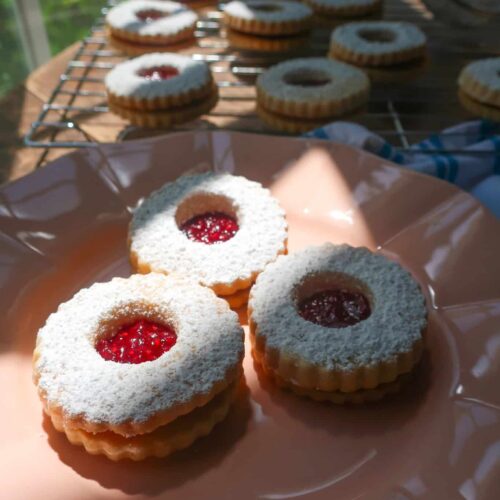 homemade linzer cookies with raspberry jam
