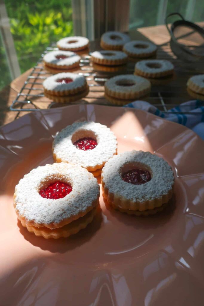 homemade linzer cookies with raspberry jam