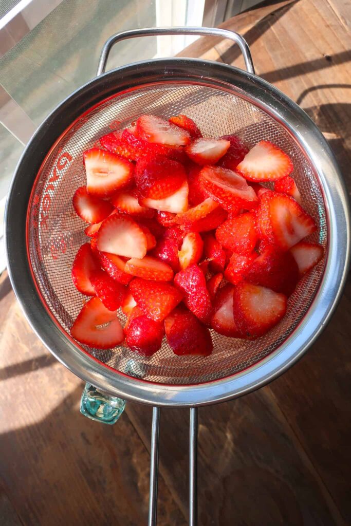 macerated strawberries straining