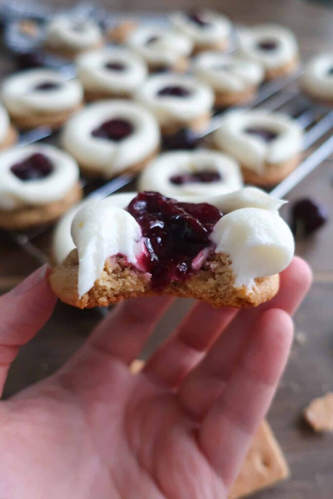 bite of a cherry cheesecake cookie