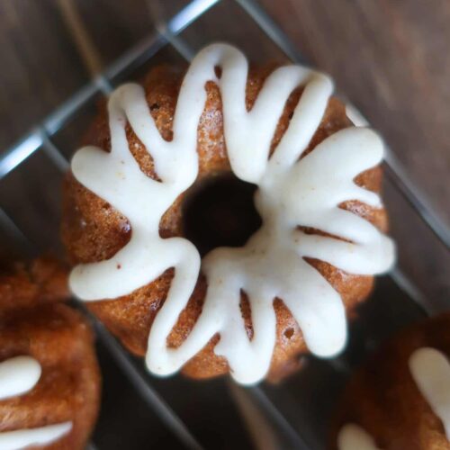 mini bundt cake covered with vanilla glaze