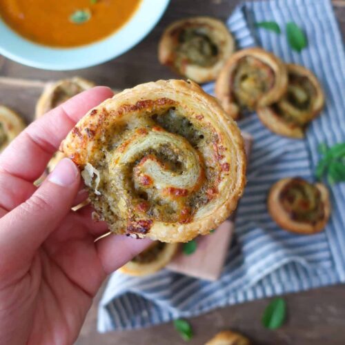 holding a savory puff pastry bake