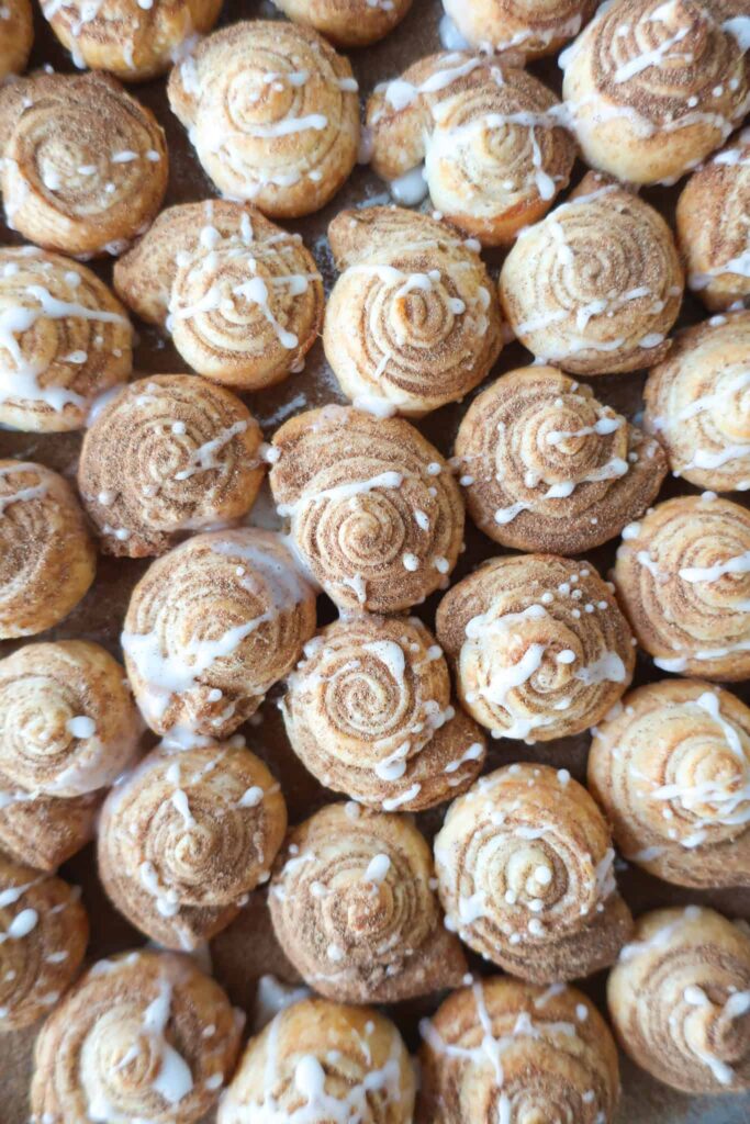 sheet of individual cinnamon swirls