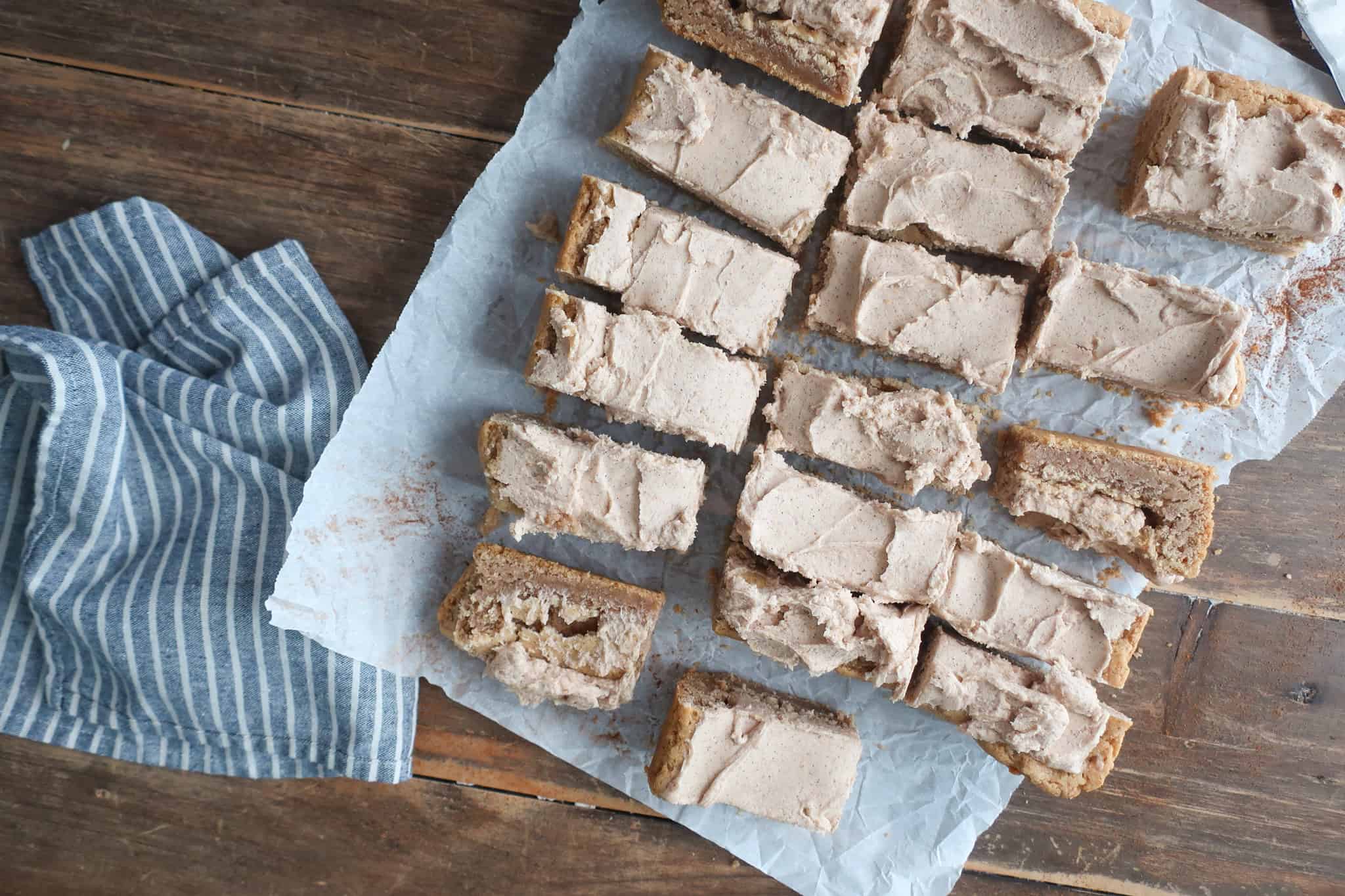 snickerdoodle bars on parchment paper