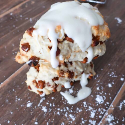easy cinnamon scones stacked on each other