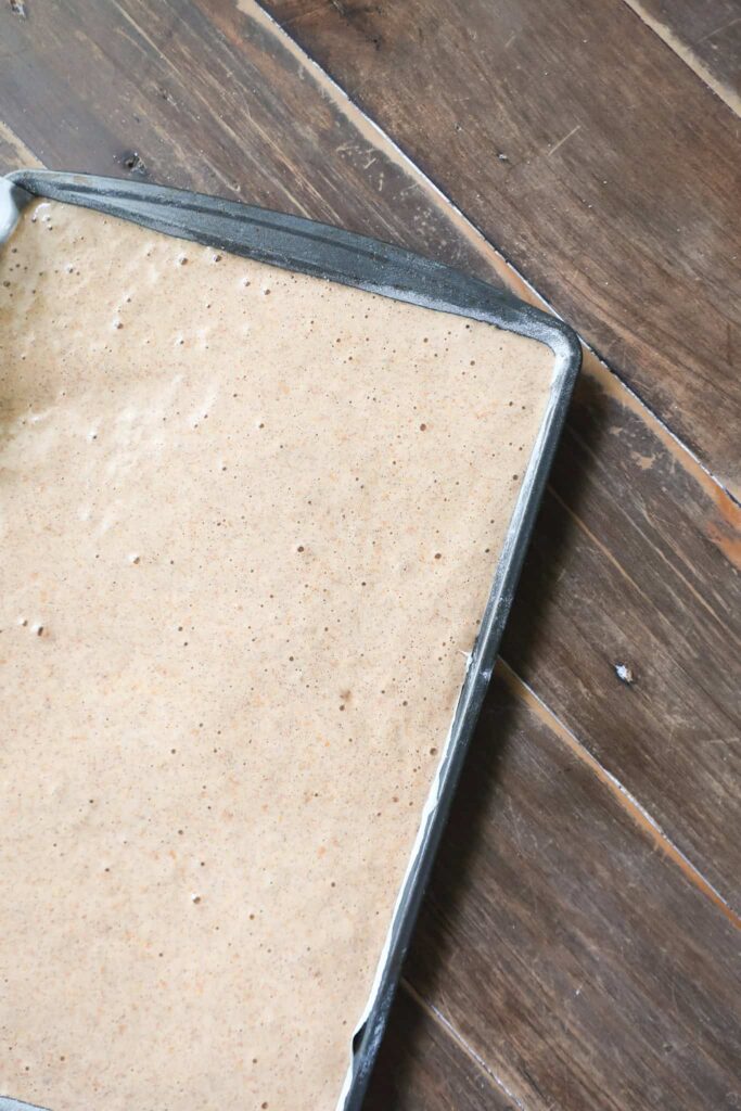 pumpkin cake batter ready to bake