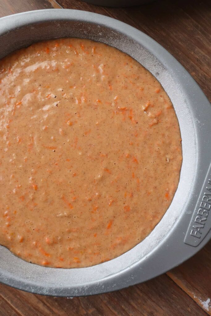 carrot cake batter in pan