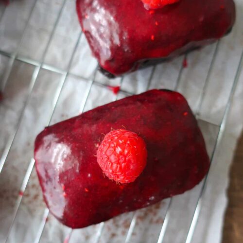 raspberry topped mini cakes