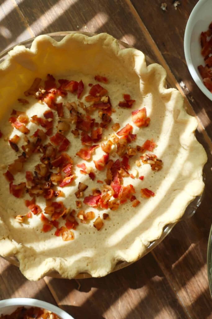 crispy bacon and onions in shortcrust pie