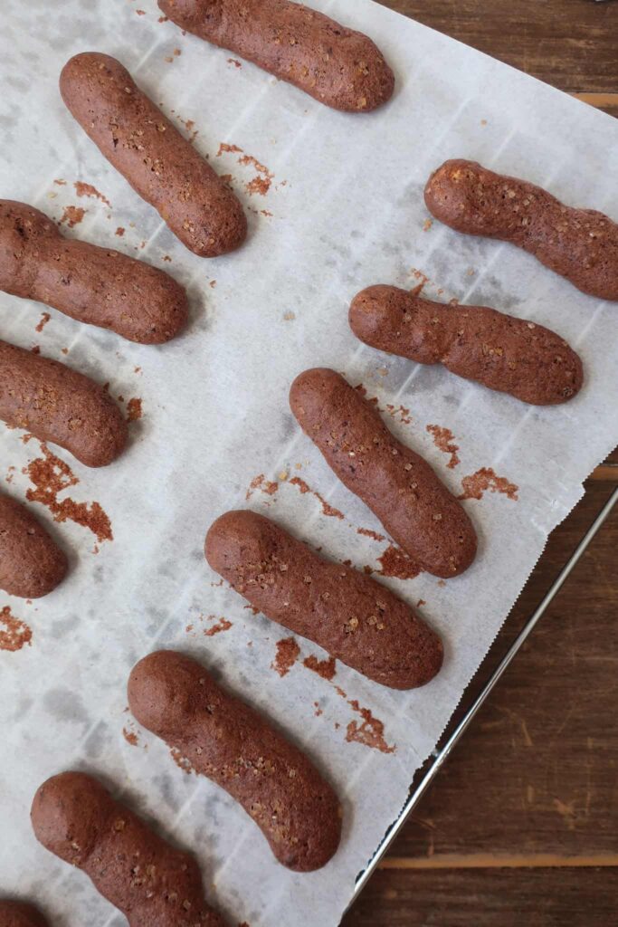baked homemade chocolate lady fingers