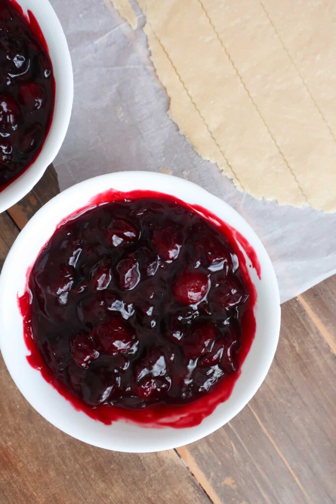 homemade cherry pie filling in bowl