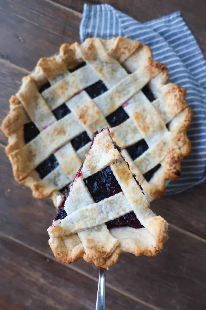 slice of cherry pie on spatula