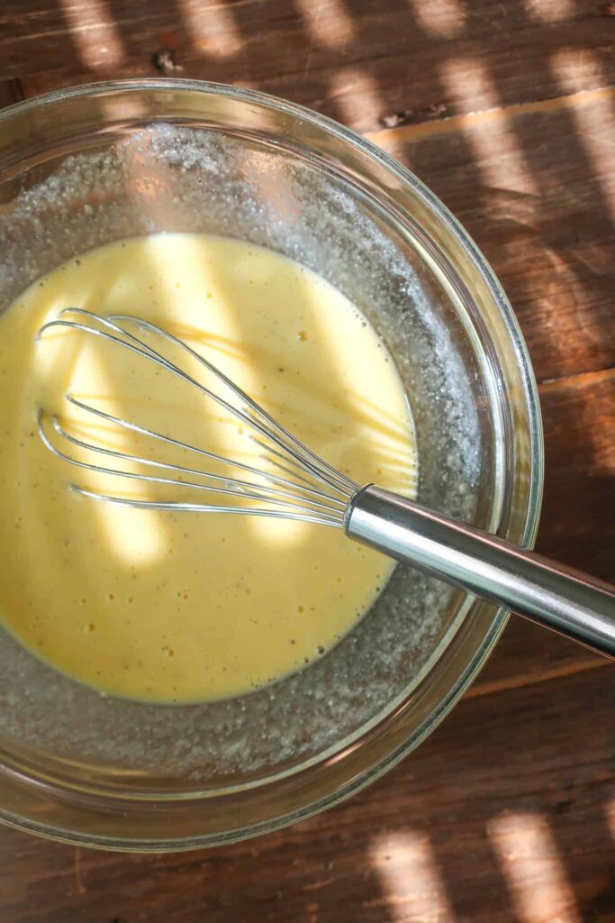 egg custard in bowl for quiche