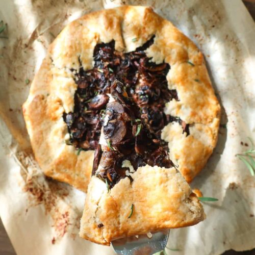 slice of mushroom galette with rosemary