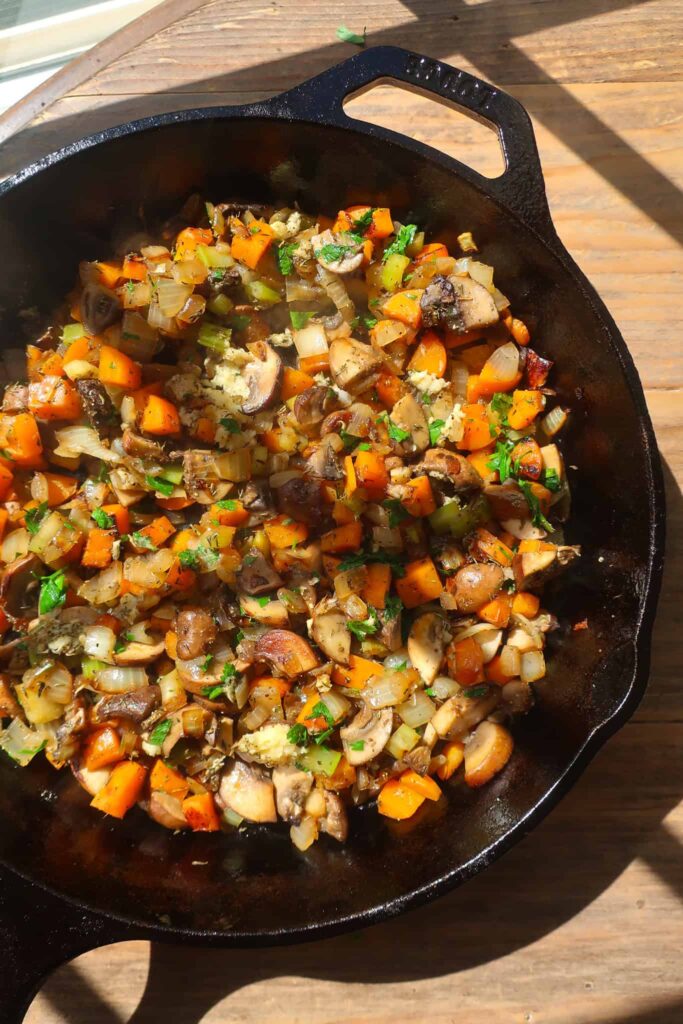 sautéed veggies for pot pie