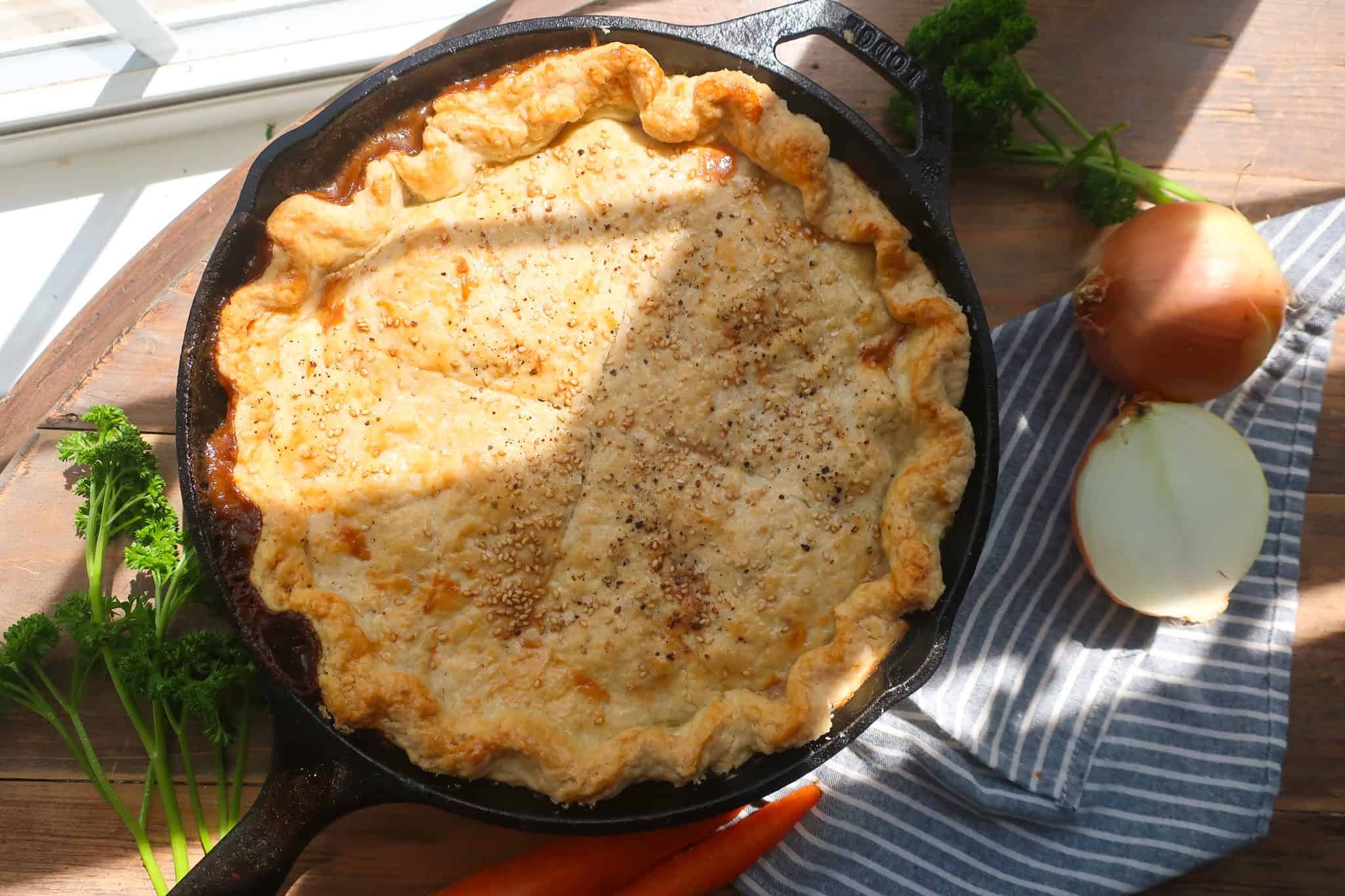 savory vegetable pot pie made in one pan