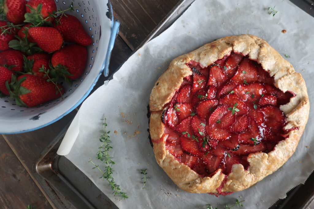 strawberry, thyme, and goat cheese galette