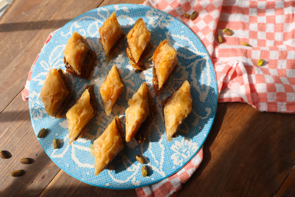 turkish pistachio baklava on plate