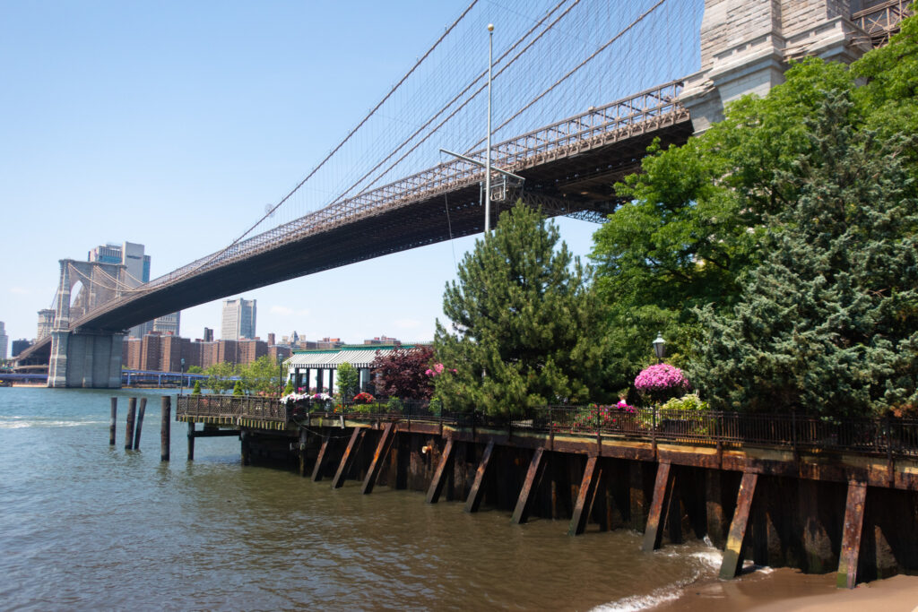 DUMBO brooklyn; Manhattan bridge brooklyn; east river new york city; summer in new york city