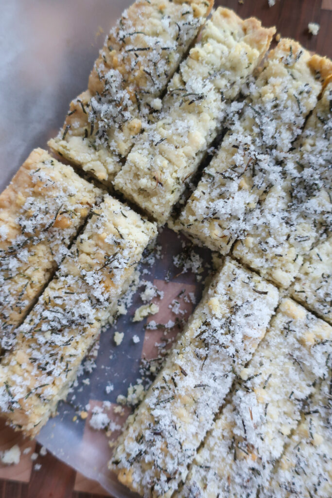 rosemary shortbread topped with rosemary sugar