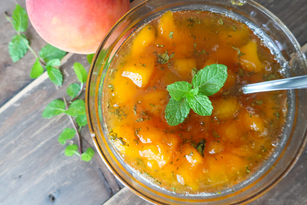 peach and mint compote