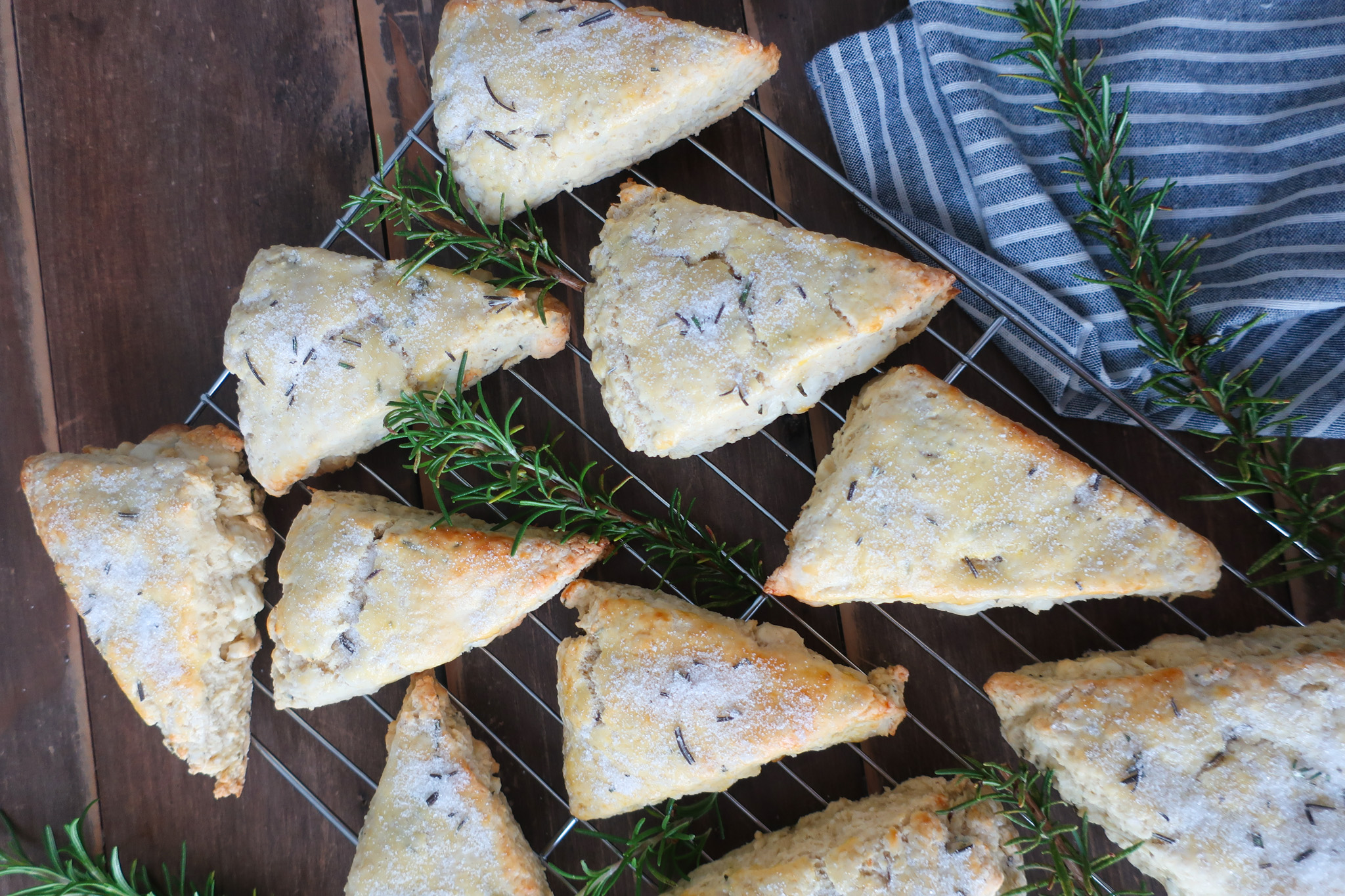 rosemary white chocolate scones with rosemary sugar