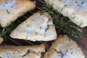 rosemary white chocolate scones with rosemary sugar