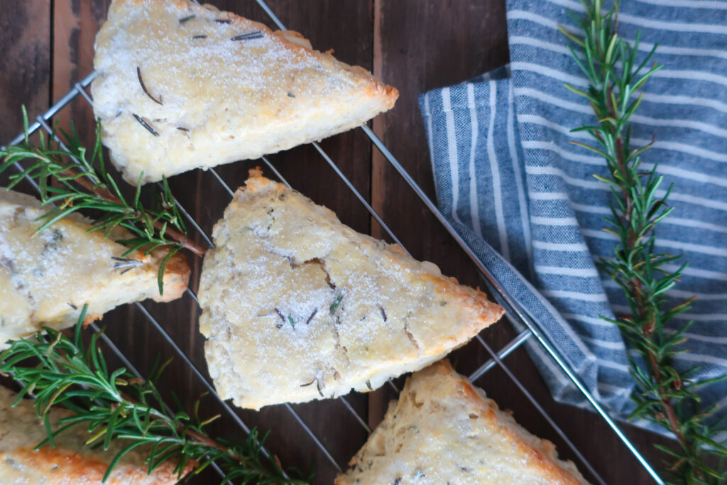 rosemary white chocolate scones with rosemary sugar