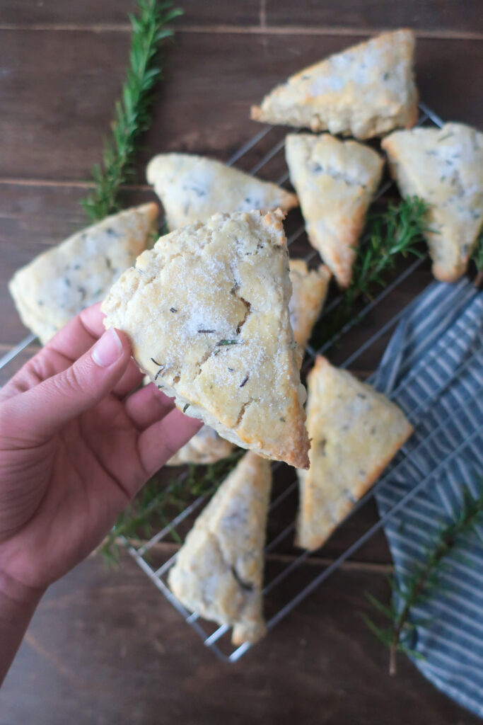 rosemary white chocolate scones with rosemary sugar