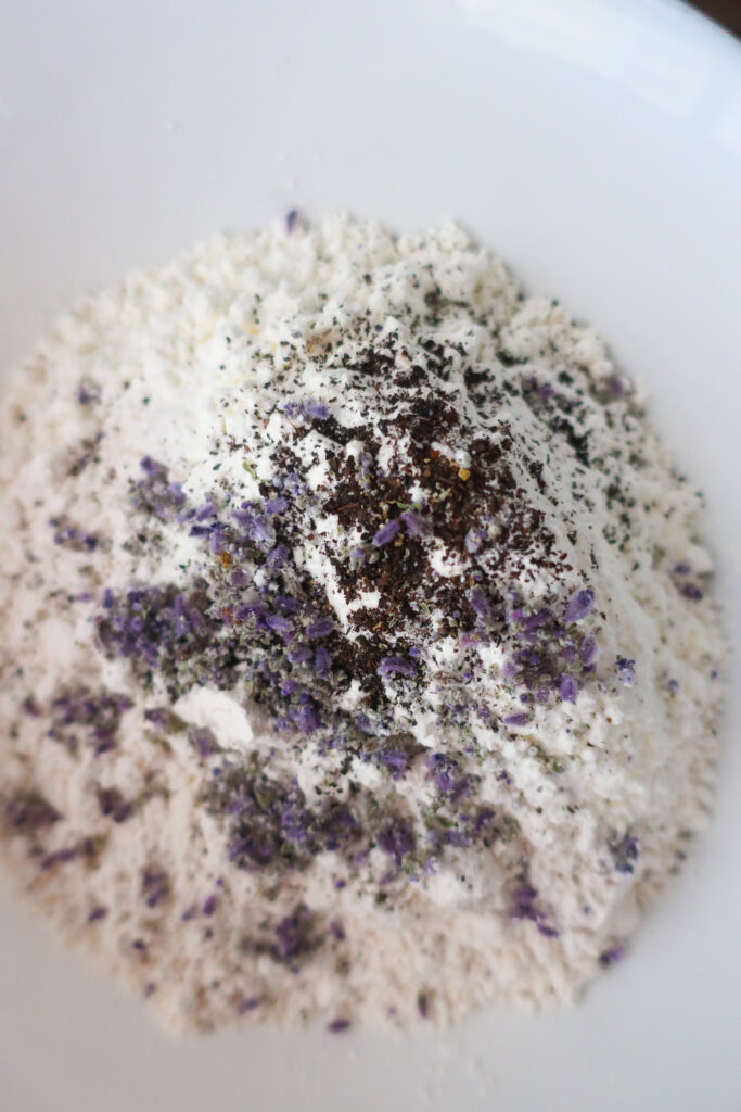 dry ingredients for earl grey and lavender shortbread cookies