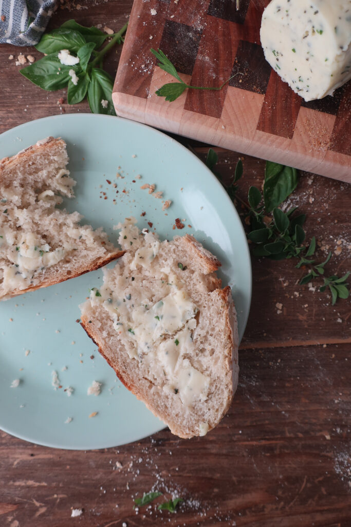 homemade herb butter on fresh bread