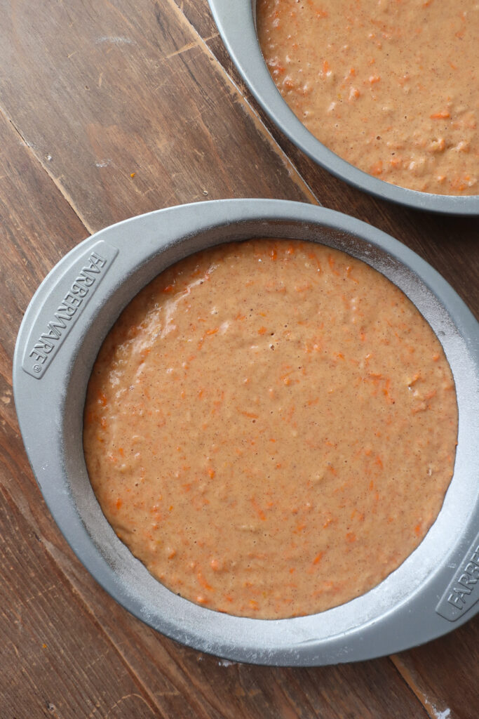 carrot cake batter in pan