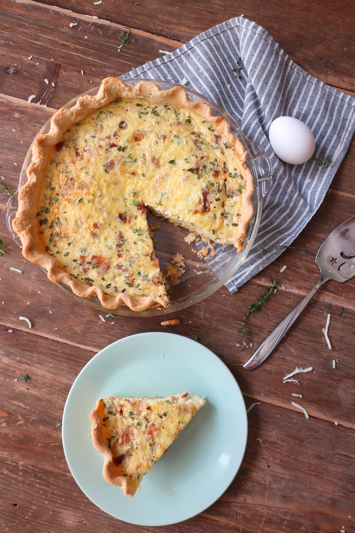 slice of quiche lorraine with bacon and swiss cheese and gruyere