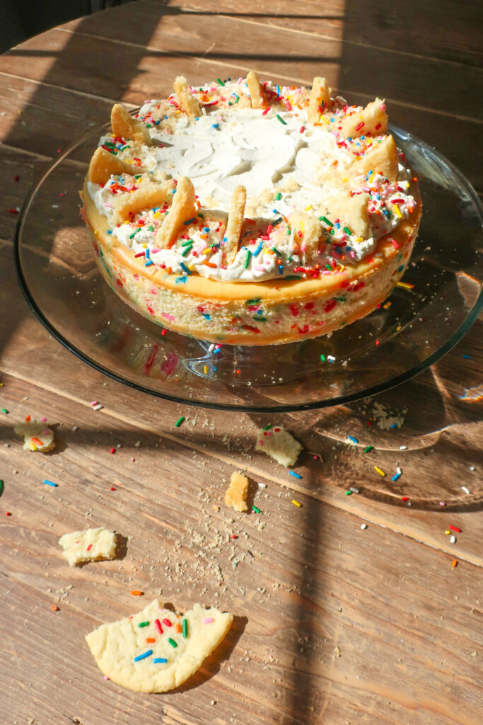 Funfetti cheesecake with shortbread crust