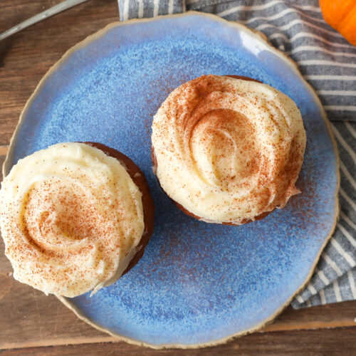 single serve pumpkin cupcakes with cream cheese frosting