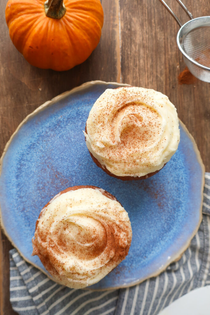 single serve pumpkin cupcakes with cream cheese frosting