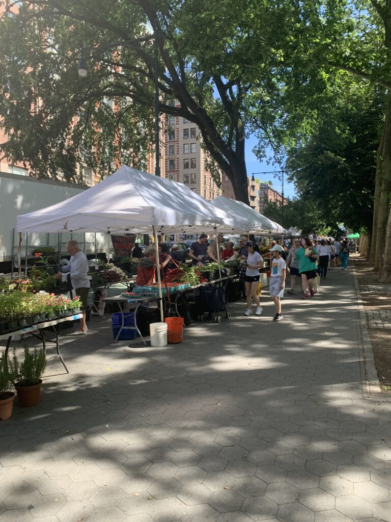 sunday farmers market in upper west side new york city; summer in new york city