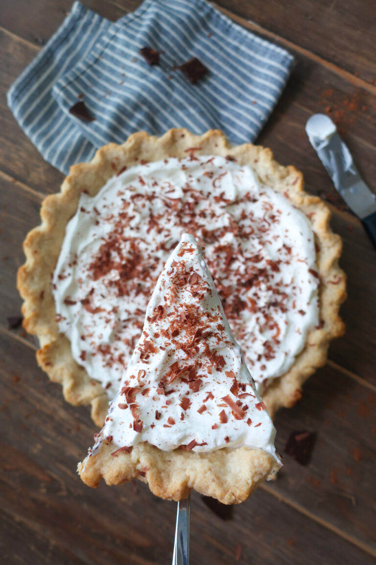 chocolate pudding pie with whipped cream topping