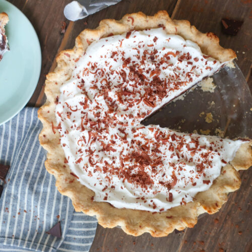 chocolate pudding pie with whipped cream topping