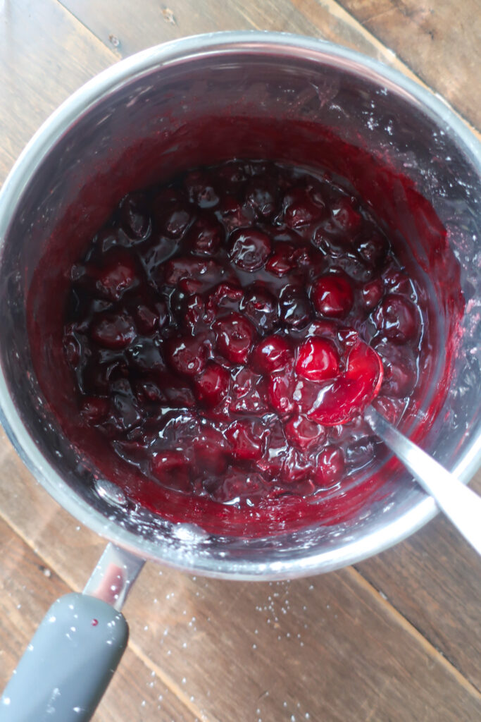 Cherry pie filling in pot