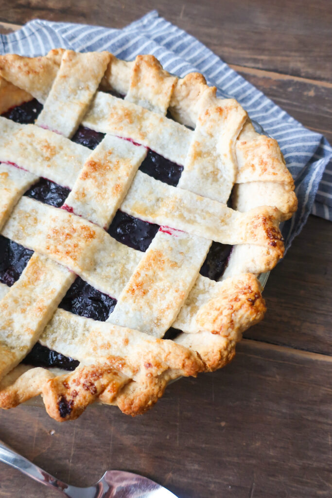 baked cherry pie with lattice crust