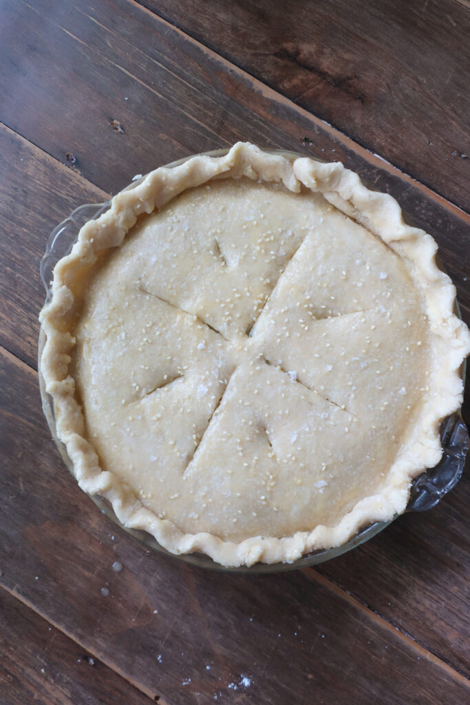 vegetable pot pie ready to be baked