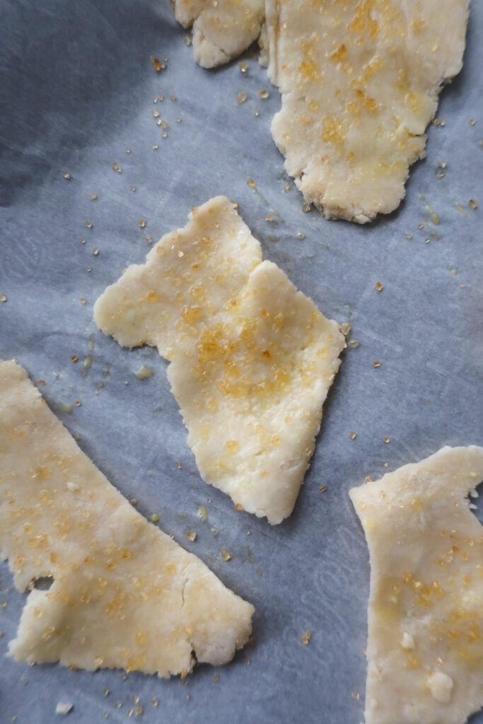 close up of pie scrap dough with turbinado sugar