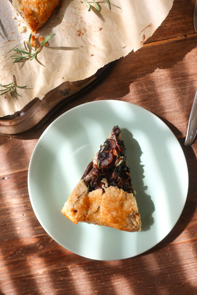 slice of mushroom and rosemary galette