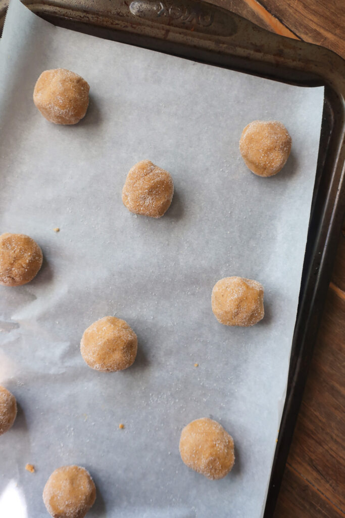 dough for big, soft ginger cookies with crinkle tops; perfect holiday cookies; spiced holiday cookies