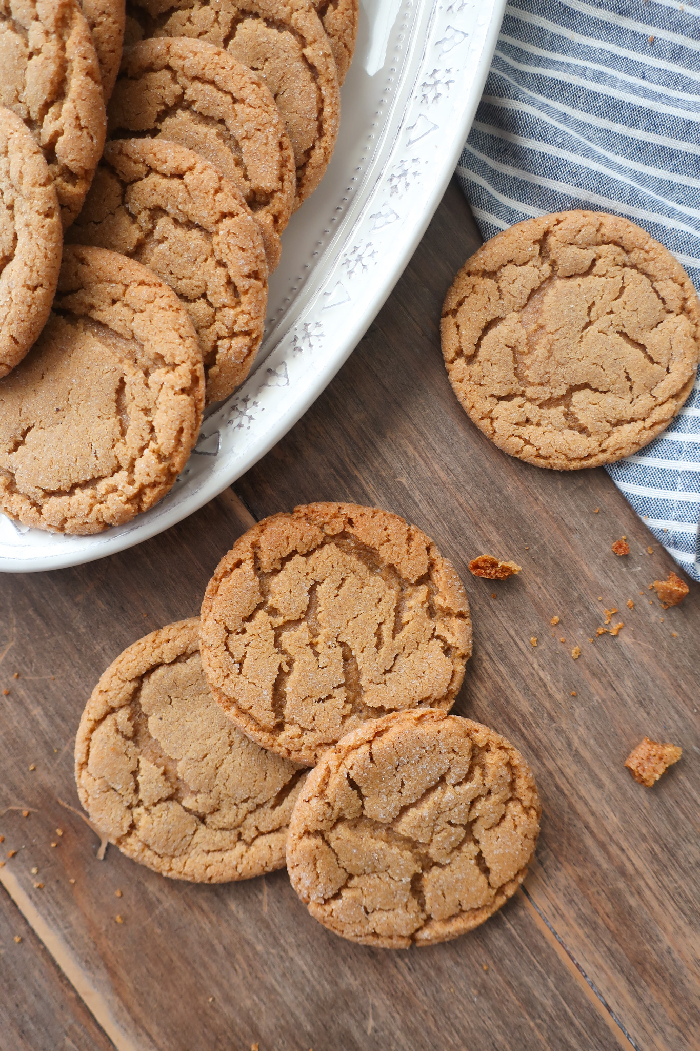 big, soft ginger cookies with crinkle tops; perfect holiday cookies; spiced holiday cookies