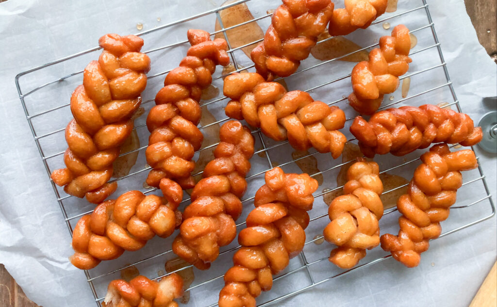 south african koeksisters; fried braided dough